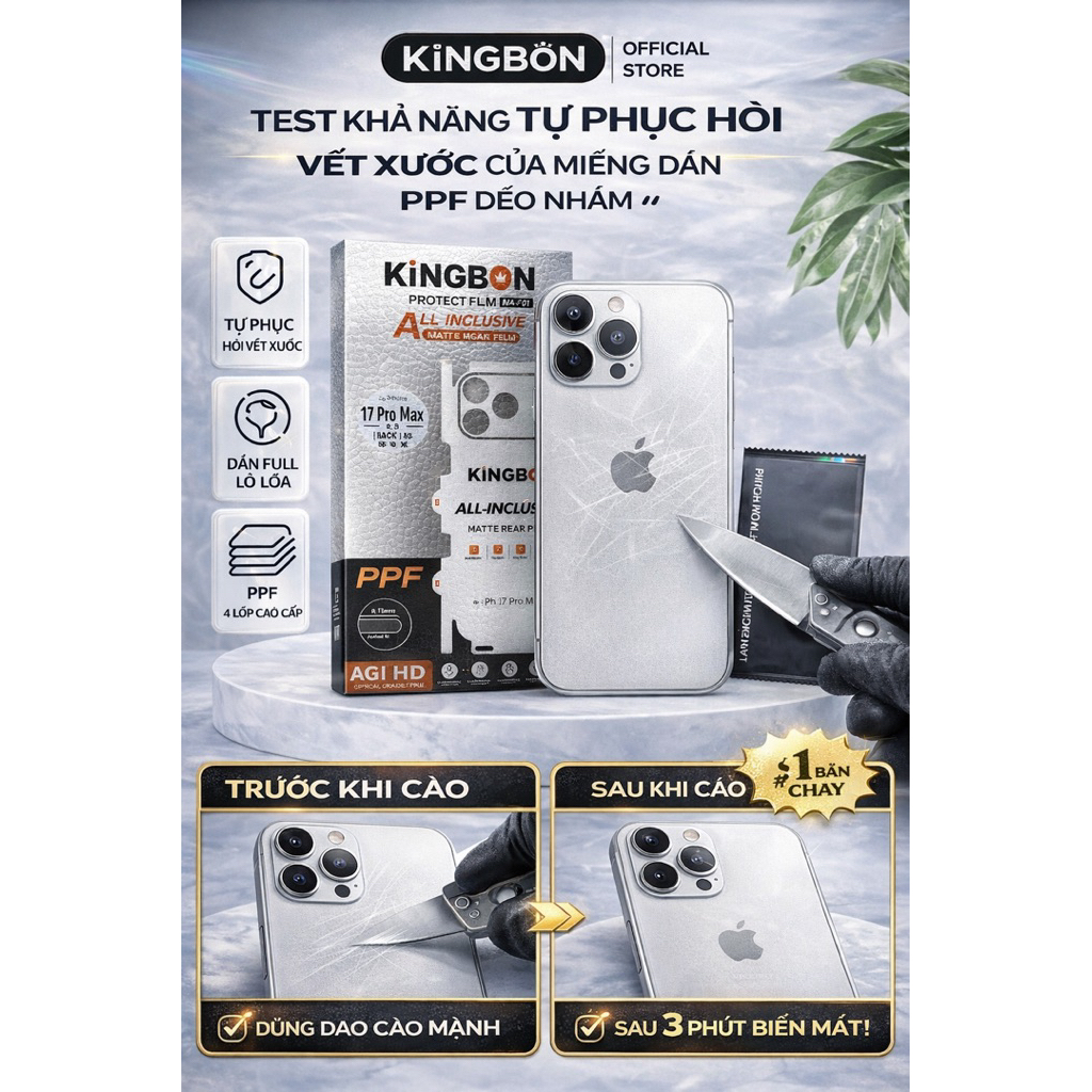 Miếng Dán PPF Nhám AG Mặt Sau Chống Vân Tay dành cho iPhone KiNGBON - MAF01