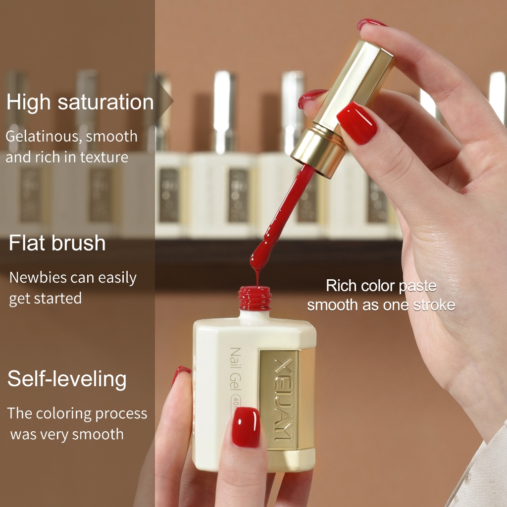 XEIJAYI 40ml - Sơn móng tay dạng gel màu đỏ, vàng, xanh dương, nâu, hồng và đen mới, độ bão hòa màu cao, dung tích lớn.