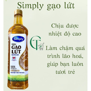 Dầu ăn cao cấp Simply Gạo Lứt - 100% nguyên chất từ gạo lứt - chai 1 lit