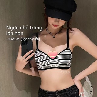 Áo ngực dày 5cm kiểu Anh sọc ngang, nâng ngực tập trung, không đường may, không gọng, thu gọn mỡ nách