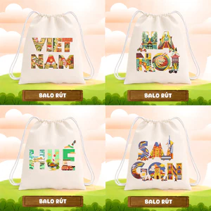 Balo Dây Rút In Hình Việt Nam - Hà Nội - Sài Gòn Nhiều Mẫu túi vải dây rút size 35x40cm tiện dụng đi học đi chơi