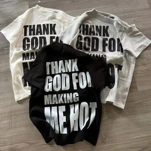 Áo Babytee Lệch Vai Dáng Ngắn Form Vừa In Chữ THANK GOD FOR Cotton Tăm Zip Cổ Tròn Mẫu Mới Mùa Hè 2026
