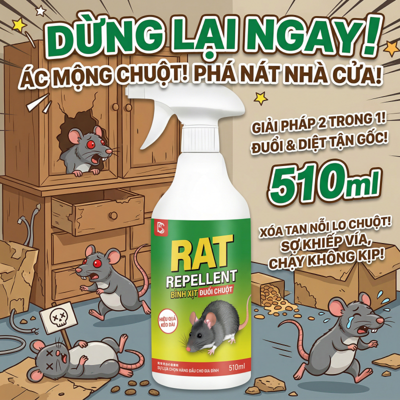 🐭 Xịt 1 Lần Chuột Biến Mất 🐭 Thuốc & Xịt Đuổi Chuột 510ml – Máy Đuổi Chuột, Dùng Trong Xe Hơi, Khoang Máy, Trong Nhà