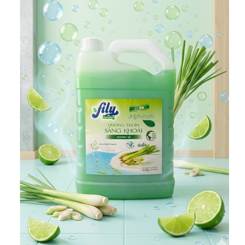 Nước Lau Sàn Hương Thơm Tự Nhiên Ngăn Côn Trùng Fily Can Lau Sàn Sạch Bóng 3.8kg