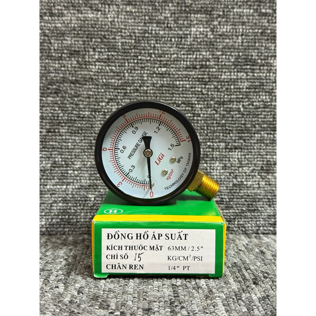 Đồng hồ áp suất hơi LiGi kích thước mặt 63mm ren đồng 1/4NPT / 13mm