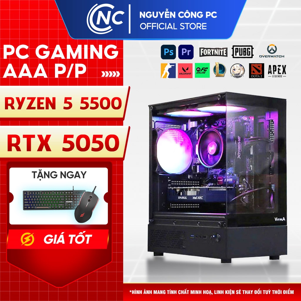 Bộ máy tính PC Gaming AAA tối ưu CPU AMD 6 nhân 12 luồng + RTX 5060 ram 16GB chiến game đồ họa cao - Bảo hành 36TH | BigBuy360 - bigbuy360.vn
