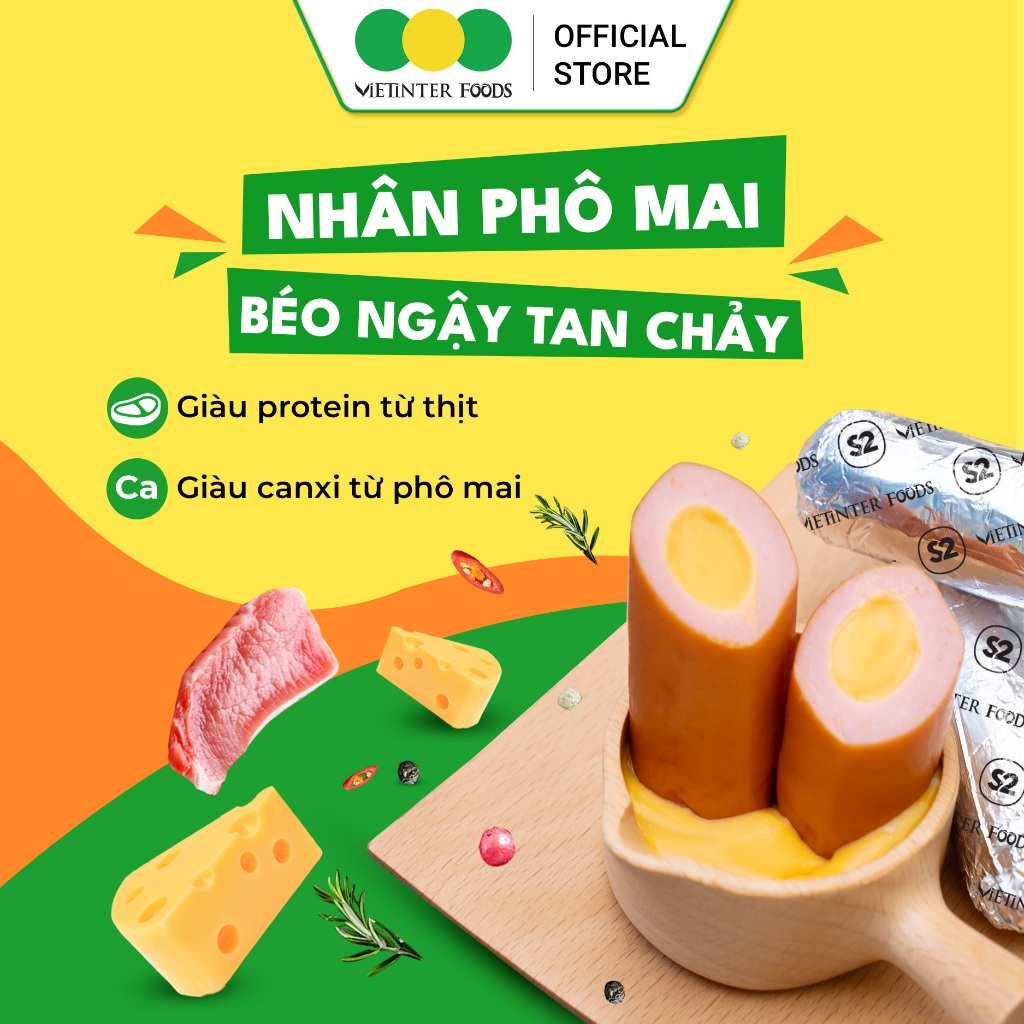 Xúc Xích Nướng Giấy Bạc S2 Vietinter Foods Lõi Nhân Xốt Phô Mai Mỹ