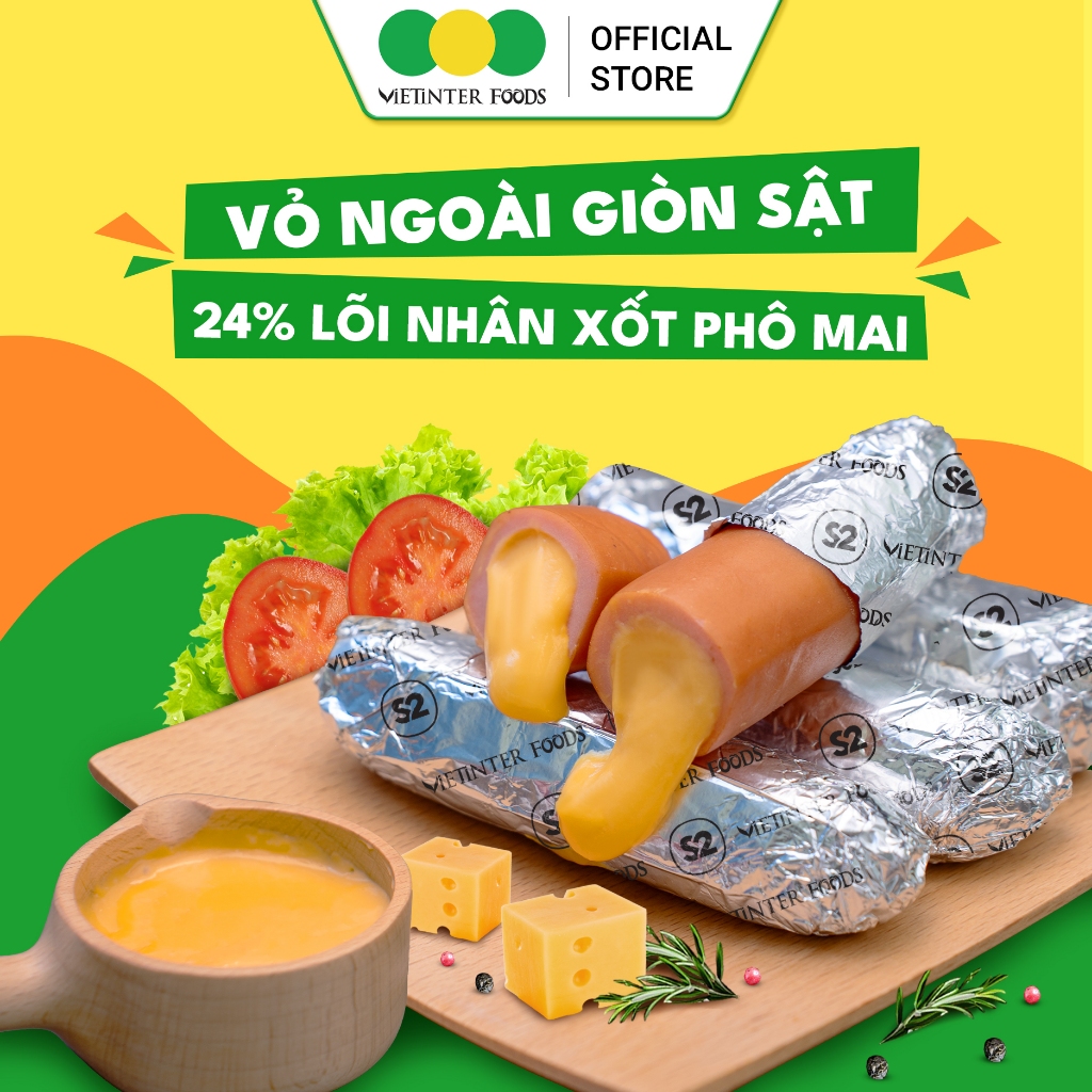 Xúc Xích Nướng Giấy Bạc S2 Vietinter Foods Lõi Nhân Xốt Phô Mai Mỹ