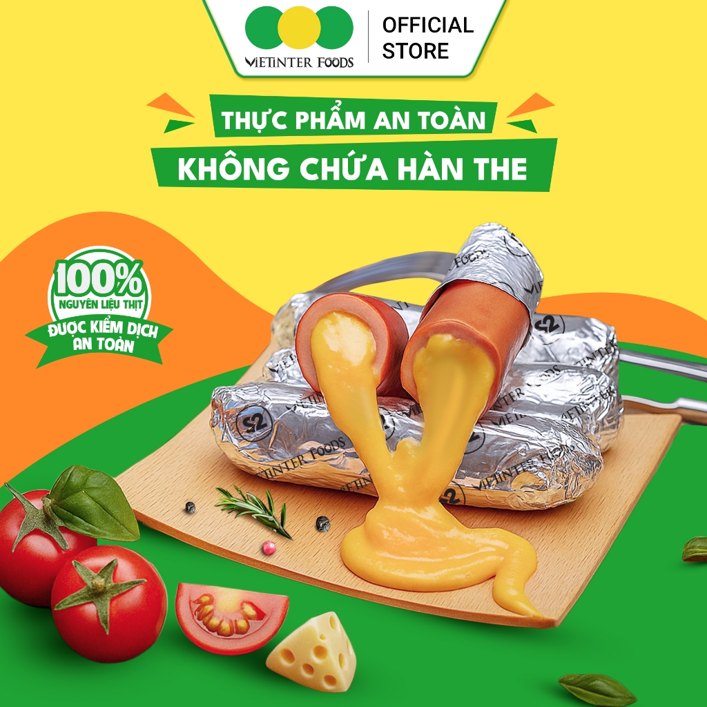 Xúc Xích Nướng Giấy Bạc S2 Vietinter Foods Lõi Nhân Xốt Phô Mai Mỹ