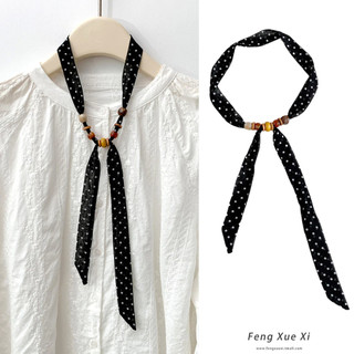 Khăn Lụa Retro Khóa Hạt Gỗ Đeo Nhanh – Khăn Lụa Twilly Nữ Vòng Cổ Không Cần Thắt Phối Đồ Vintage