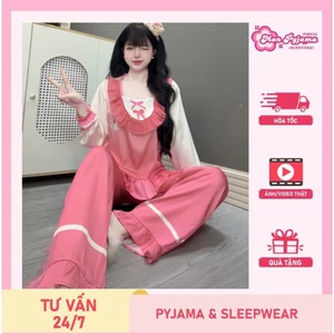 Đồ bộ nữ, đồ ngủ cổ vuông bèo nhún lụa cao cấp cánh tiên mịn mát nhiều họa tiết dễ thương cute [74].