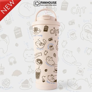 Bình giữ nhiệt Pastel V2 830ml ống hút trâu ly giữ nhiệt 12h Fan House inox 316 Tráng sứ cao cấp, khắc tên