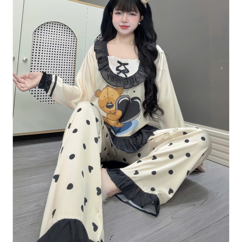 Đồ bộ nữ, đồ ngủ cổ vuông bèo nhún lụa cao cấp cánh tiên mịn mát nhiều họa tiết dễ thương cute [74].
