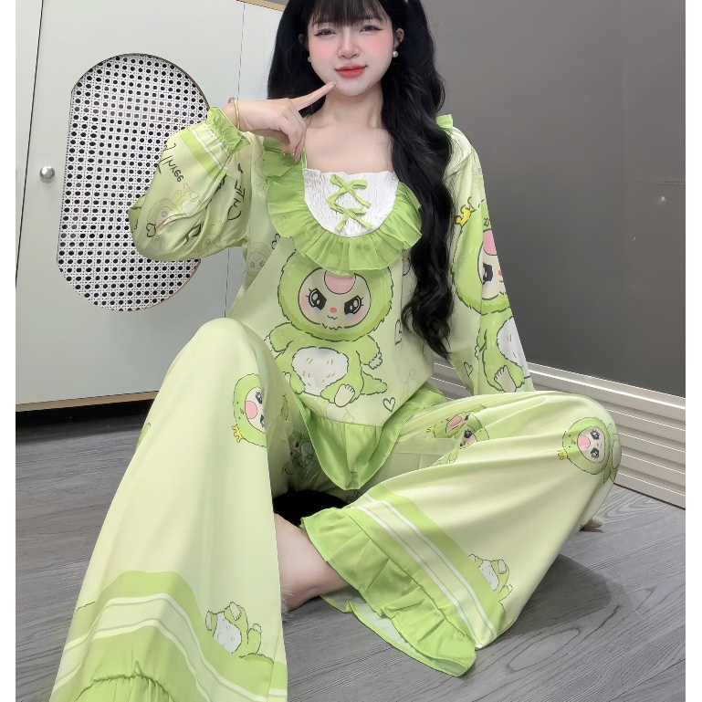 Đồ bộ nữ, đồ ngủ cổ vuông bèo nhún lụa cao cấp cánh tiên mịn mát nhiều họa tiết dễ thương cute [74].