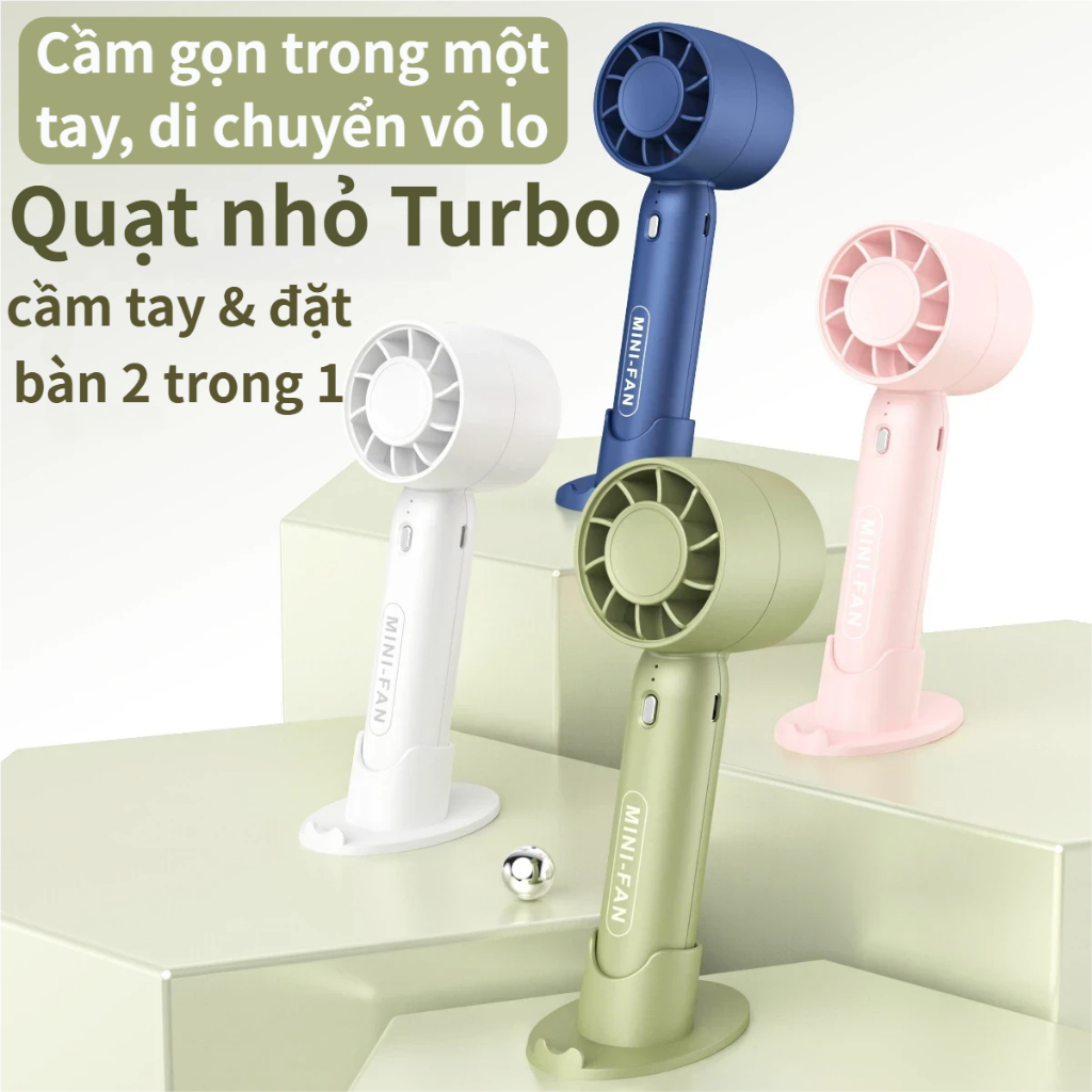 Quạt Cầm Tay Mini T10 Tuabin | Kèm Chân Đế Điện Thoại | 3 Cấp Gió | Động Cơ Không Chổi Than | Pin 2000mAh | Siêu Nhẹ Gọn