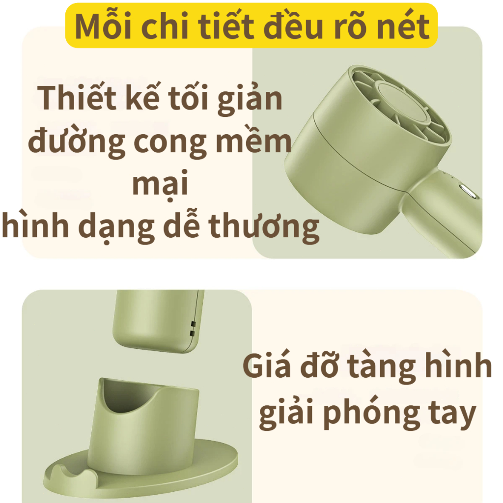 Quạt Cầm Tay Mini T10 Tuabin | Kèm Chân Đế Điện Thoại | 3 Cấp Gió | Động Cơ Không Chổi Than | Pin 2000mAh | Siêu Nhẹ Gọn