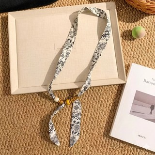 Khăn Lụa Retro Khóa Hạt Gỗ Đeo Nhanh – Khăn Lụa Twilly Nữ Vòng Cổ Không Cần Thắt Phối Đồ Vintage
