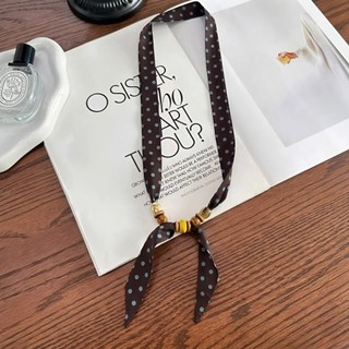 Khăn Lụa Retro Khóa Hạt Gỗ Đeo Nhanh – Khăn Lụa Twilly Nữ Vòng Cổ Không Cần Thắt Phối Đồ Vintage