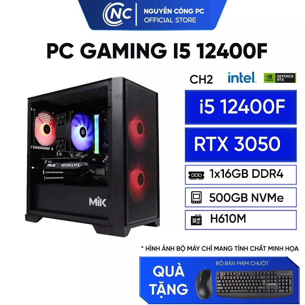 Bộ máy tính PC Gaming i5 12400F + RTX 5060 + ram 16GB chiến mọi game, đồ họa - Full NEW