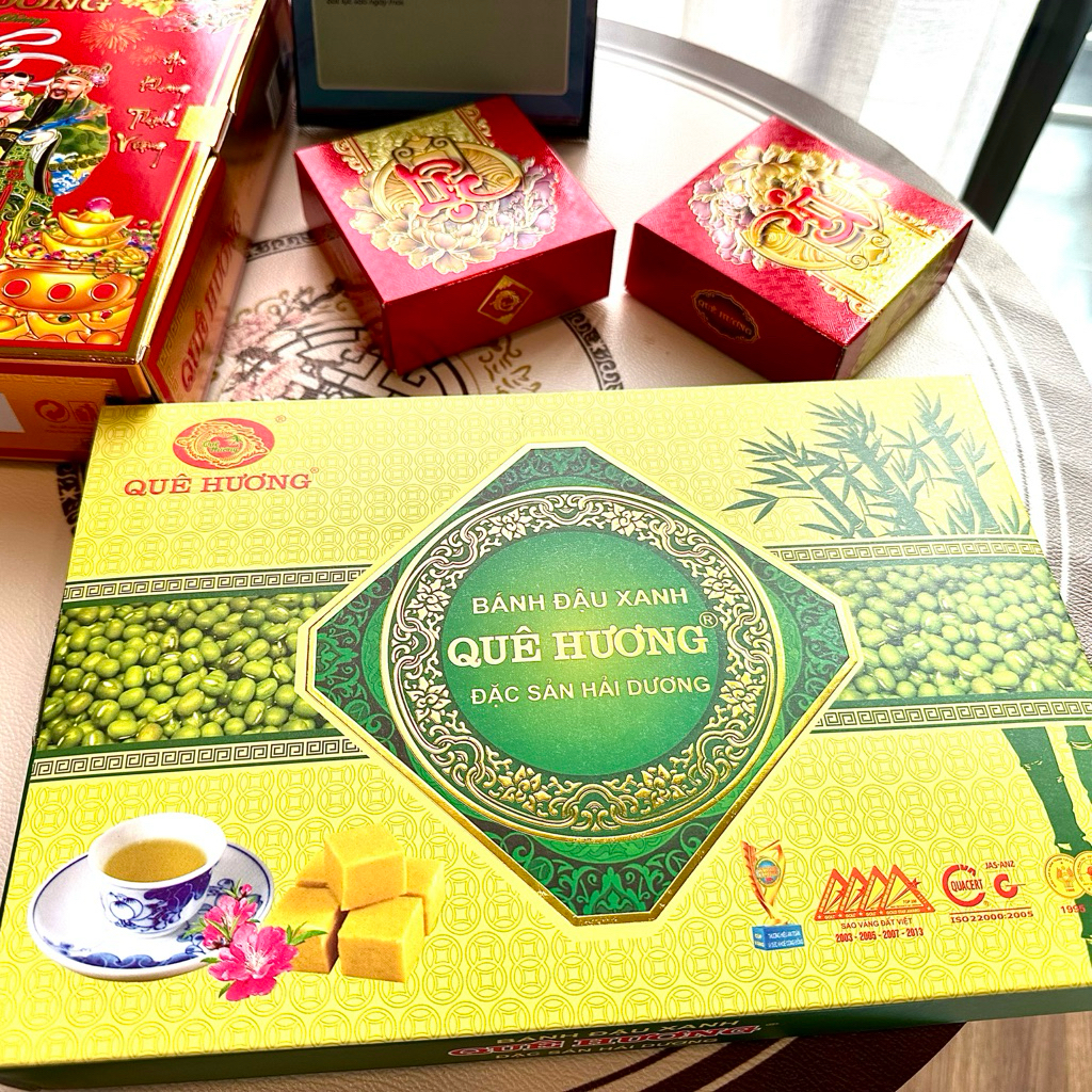 Bánh Đậu Xanh Quê Hương Ăn Kiêng 360g-Đặc Sản Hải Dương, Ngọt Thanh Không Béo, Tan Mịn, Healthy Hộp Đặc Biệt 25 Thỏi