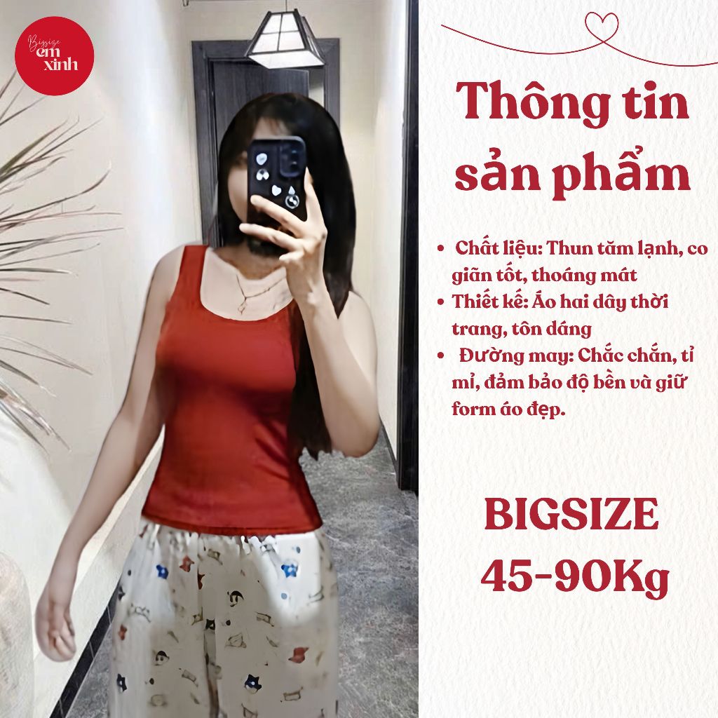 Áo Ba Lỗ Nữ Bigsize Thun Tăm Lạnh Co Giãn – Áo Form Ôm Thời Trang Cho Nữ 50–90kg BS014 | Em Xinh