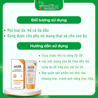 Kem chống nắng ALIFA SUNBLOCK BRIGHTENING UP phổ rộng, nâng tone da - Tube 50g