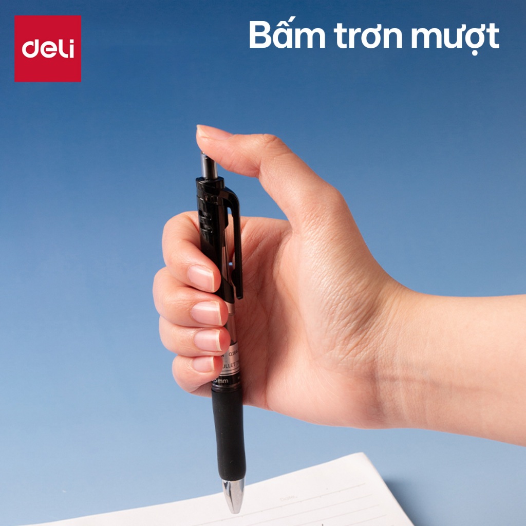 Combo 5/12/20 Bút Bi Nước Deli Ngòi 0.5mm Bút Bi Mực Gel Mực Xanh Đen Có Đệm Tay Viết Siêu Mượt