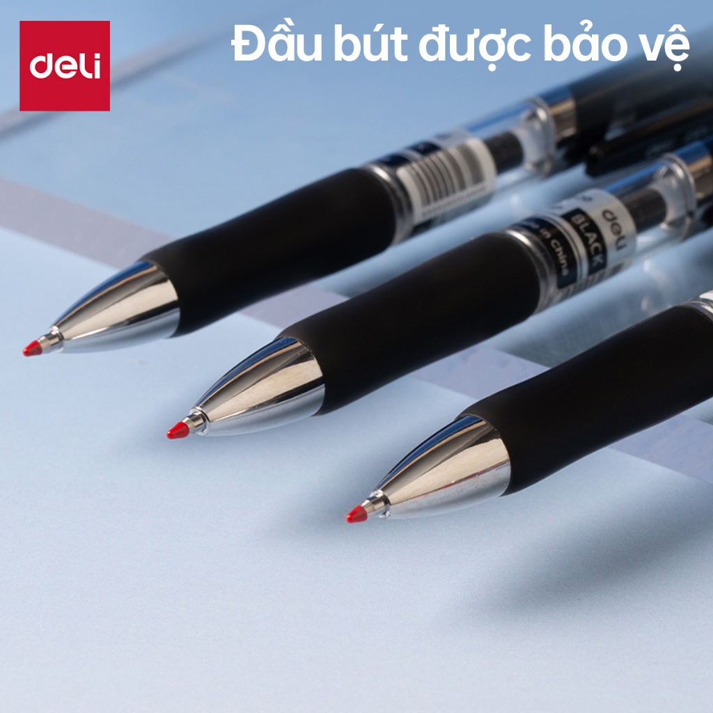 Combo 5/12/20 Bút Bi Nước Deli Ngòi 0.5mm Bút Bi Mực Gel Mực Xanh Đen Có Đệm Tay Viết Siêu Mượt