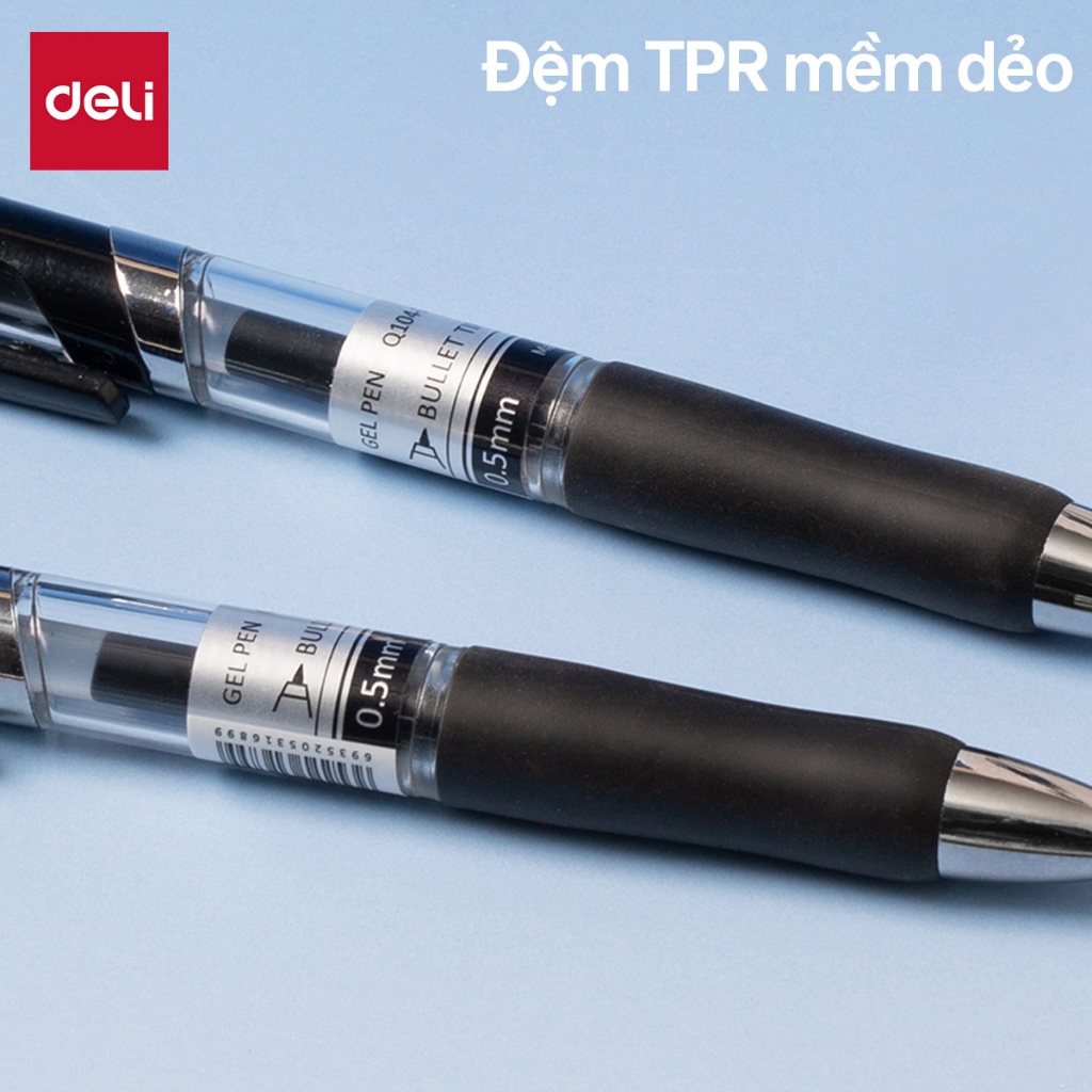 Combo 5/12/20 Bút Bi Nước Deli Ngòi 0.5mm Bút Bi Mực Gel Mực Xanh Đen Có Đệm Tay Viết Siêu Mượt