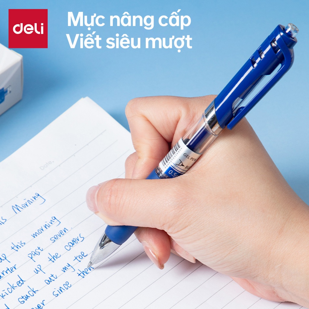 Combo 5/12/20 Bút Bi Nước Deli Ngòi 0.5mm Bút Bi Mực Gel Mực Xanh Đen Có Đệm Tay Viết Siêu Mượt