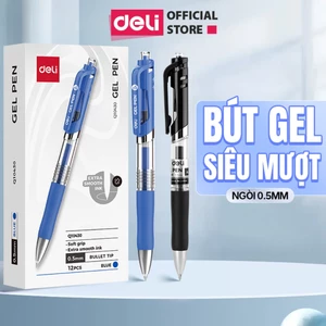 Combo 5/12/20 Bút Bi Nước Deli Ngòi 0.5mm Bút Bi Mực Gel Mực Xanh Đen Có Đệm Tay Viết Siêu Mượt
