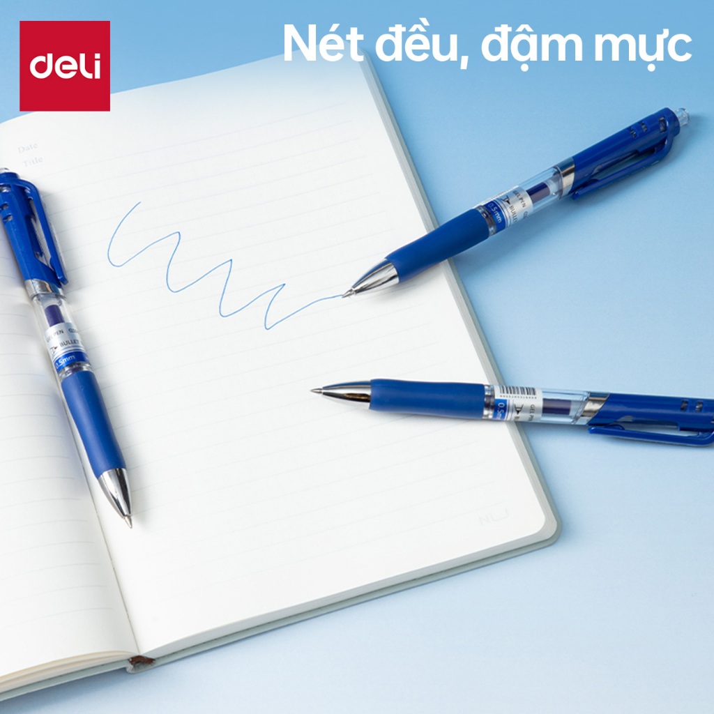 Combo 5/12/20 Bút Bi Nước Deli Ngòi 0.5mm Bút Bi Mực Gel Mực Xanh Đen Có Đệm Tay Viết Siêu Mượt