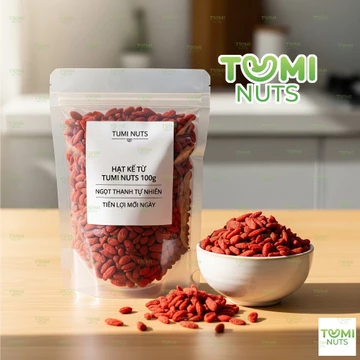 Hạt Kỷ Tử Đỏ Tumi Nuts 100g – Kỷ Tử Sấy Khô Tự Nhiên, Ngọt Dịu, Dùng Nấu Chè & Pha Trà Dưỡng Sinh