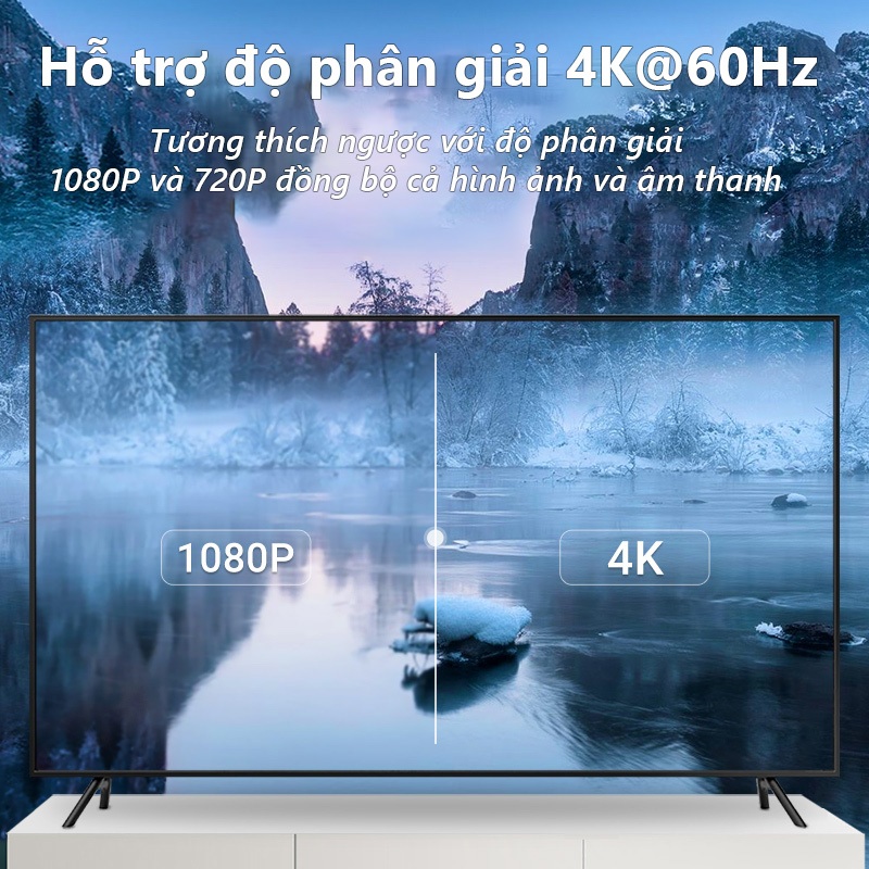 Bộ chuyển đổi Type-C sang HDMI Vention Hỗ trợ 4K60Hz, Vỏ hợp kim nhôm, Đầu cắm mạ vàng cho điện thoại, laptop,máy chiếu