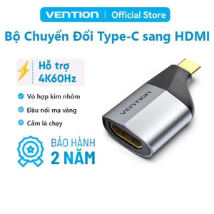 Bộ chuyển đổi Type-C sang HDMI Vention Hỗ trợ 4K60Hz, Vỏ hợp kim nhôm, Đầu cắm mạ vàng cho điện thoại, laptop,máy chiếu