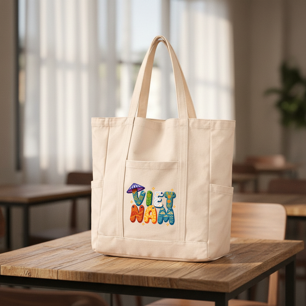 Túi tote có khóa kéo SIZE TO - túi vải tote đeo vai Việt Nam hoa văn có khóa kèm 3 ngăn phụ siêu xinh đựng đồ tuima0271