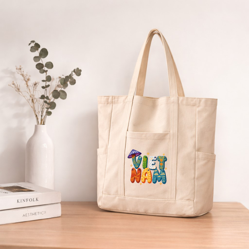 Túi tote có khóa kéo SIZE TO - túi vải tote đeo vai Việt Nam hoa văn có khóa kèm 3 ngăn phụ siêu xinh đựng đồ tuima0271