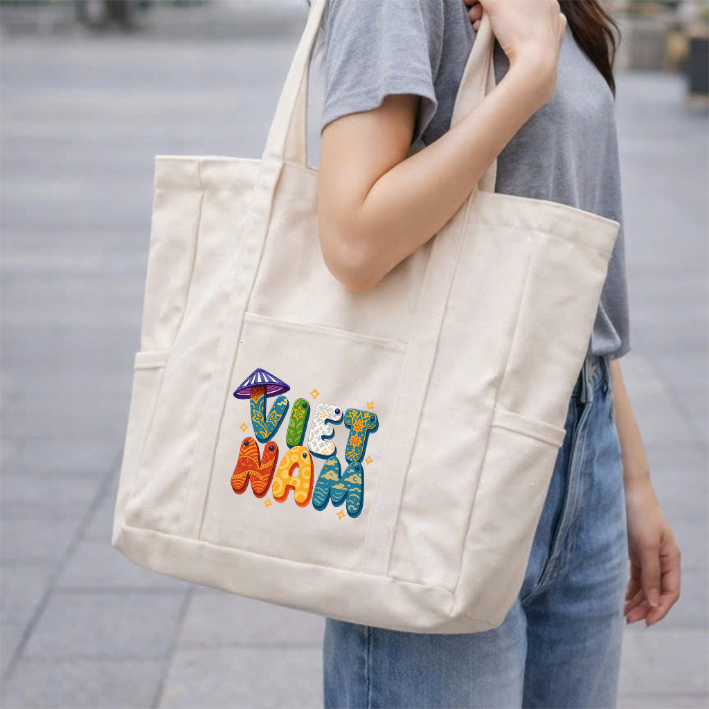 Túi tote có khóa kéo SIZE TO - túi vải tote đeo vai Việt Nam hoa văn có khóa kèm 3 ngăn phụ siêu xinh đựng đồ tuima0271