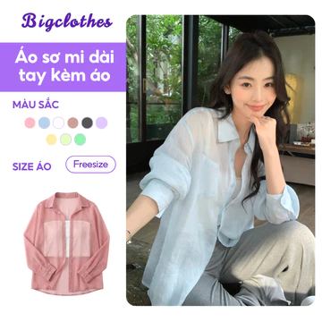 [Kèm Áo] Áo Sơ Mi Nữ Chất Lụa Tơ BigClothes, Áo Sơ Mi Kèm Áo Quây Croptop Thời Trang ASM002