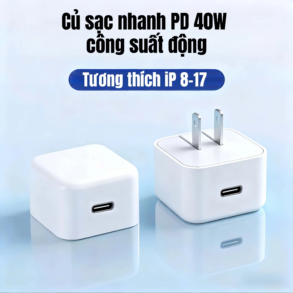 Bộ sạc nhanh PD 40W cho iPhone 17/16/15, cổng Type-C, sạc nhanh ổn định, an toàn khi sử dụng