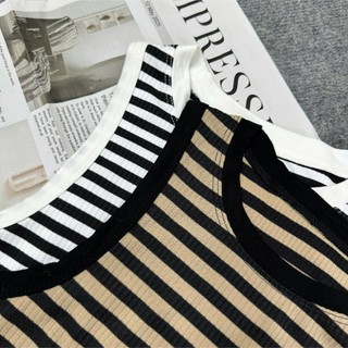 Áo croptop Nhỏ Clothing bigsize ba lỗ sọc viền trắng đen thun gân xịn co giãn trẻ trung dễ phối G3