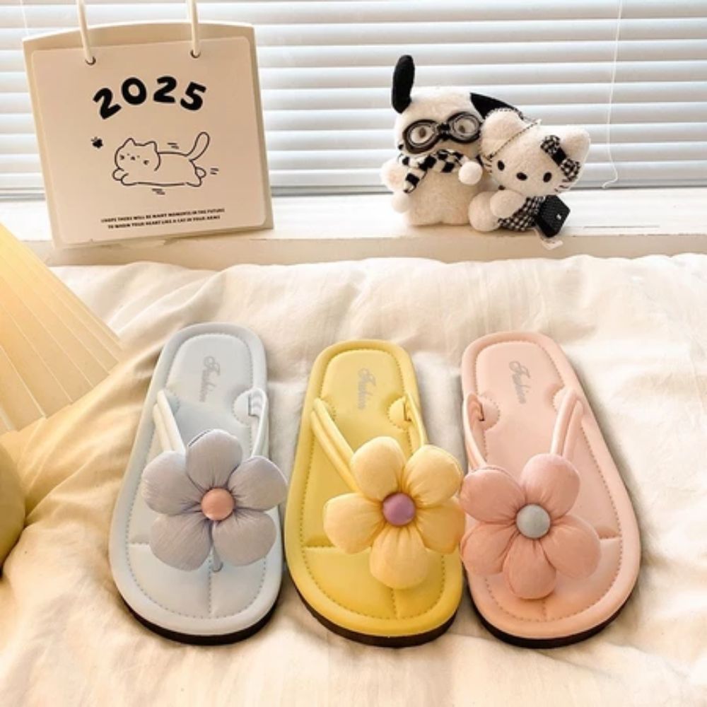Dép Nữ Quai Kẹp Hoa 3D Siêu Xinh, Dép Đi Xỏ Ngón Êm Chân, Chống Trơn Trượt, Phong Cách Hàn Quốc
