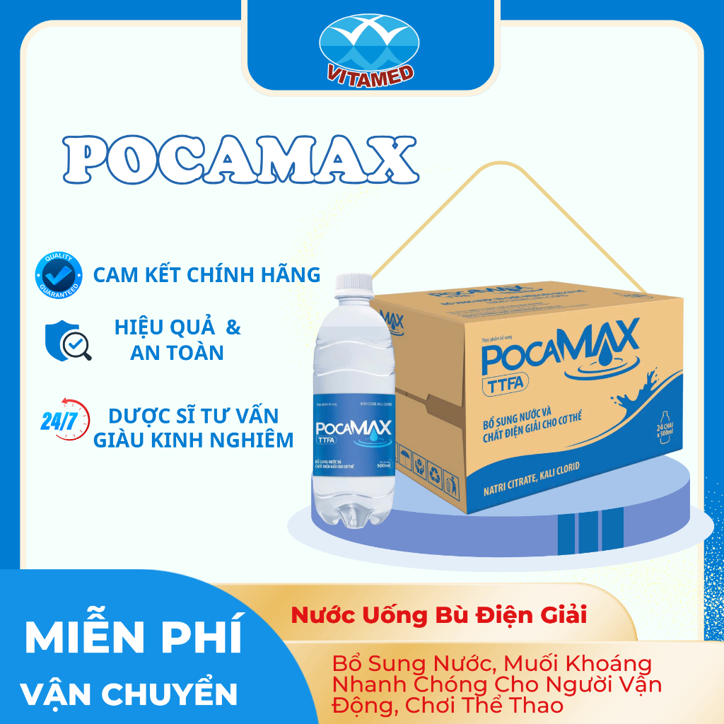 Nước Uống Bù Điện Giải POCAMAX 500ml Thùng 24 Chai - Bổ Sung Nước, Muối Khoáng Nhanh Cho Người Vận Động, Chơi Thể Thao