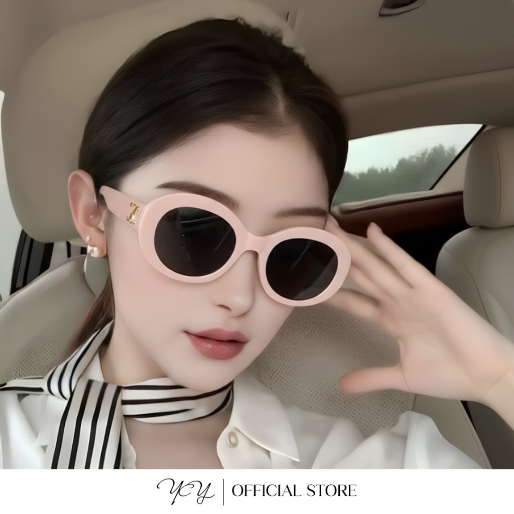 Kính Râm Oval Thời Trang Chống Nắng Chống Tia UV Khi Ra Ngoài Trời Có Họa Tiết Ở Chân Kính
