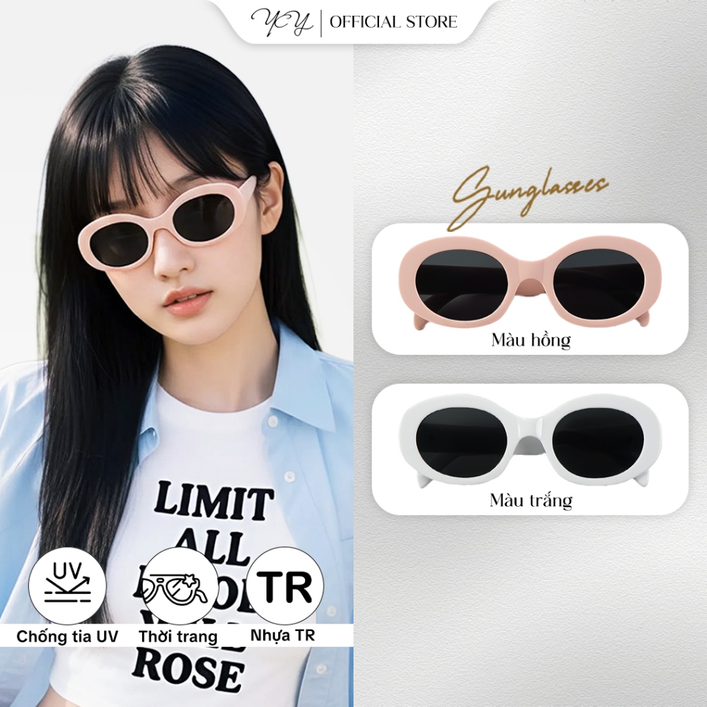 Kính Râm Oval Thời Trang Chống Nắng Chống Tia UV Khi Ra Ngoài Trời Có Họa Tiết Ở Chân Kính