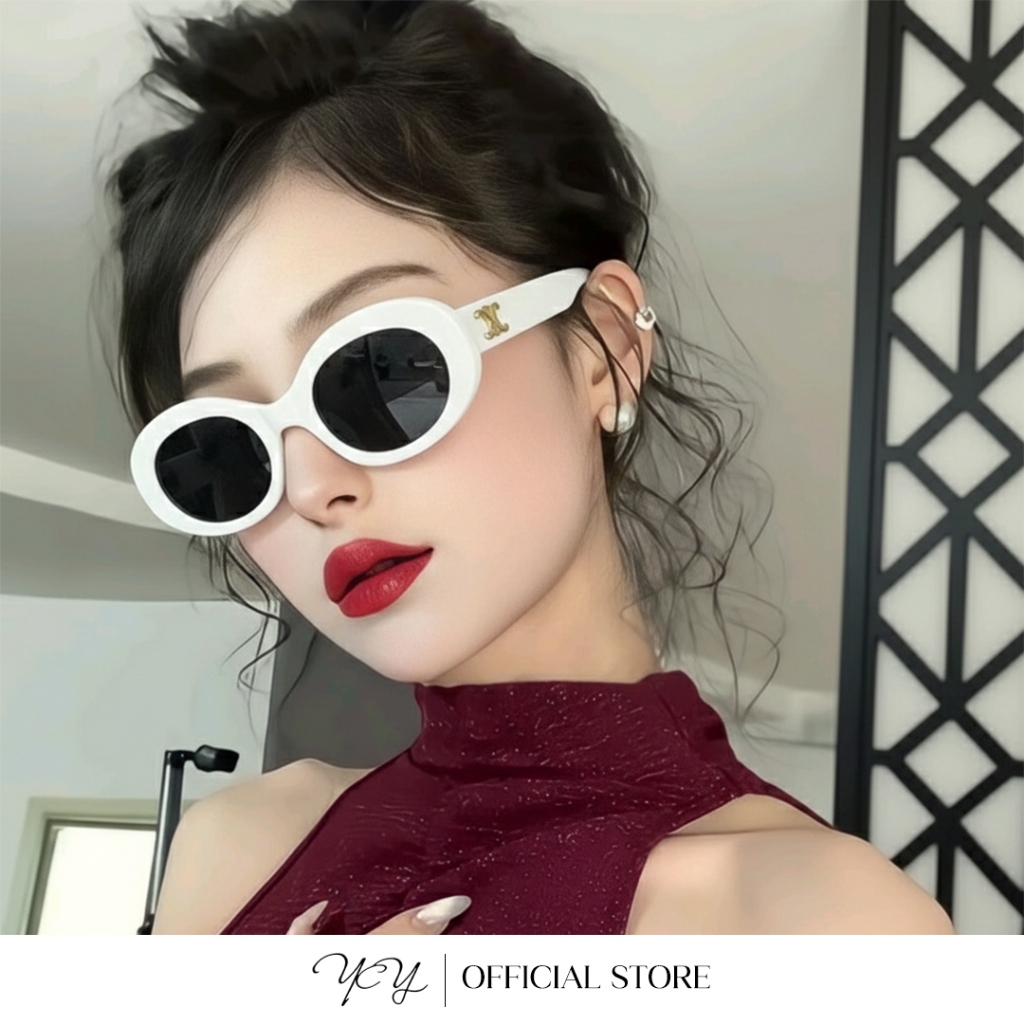 Kính Râm Oval Thời Trang Chống Nắng Chống Tia UV Khi Ra Ngoài Trời Có Họa Tiết Ở Chân Kính