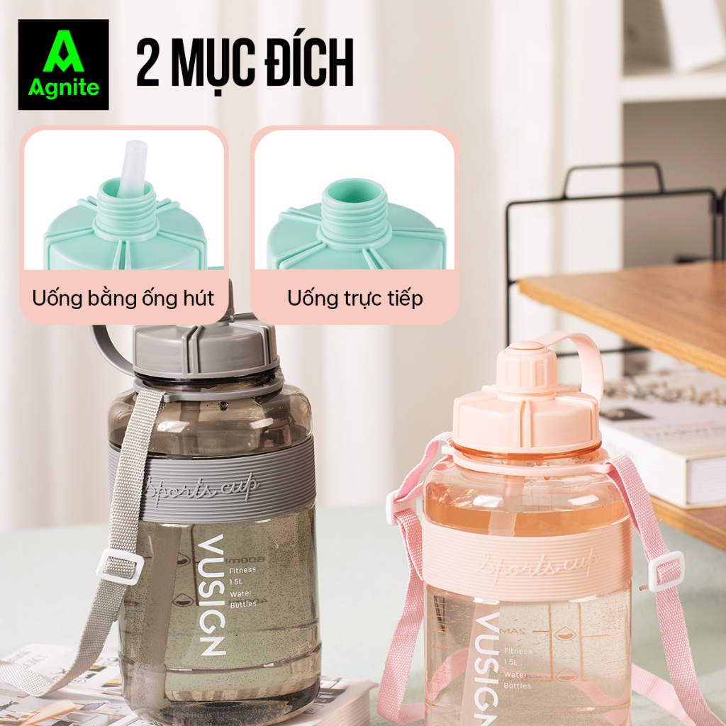 Bình nước KHỔNG LỒ, bình đựng nước 2L chính hãng AGNITE, có giấy kiểm định chất lượng nhựa - nhiều màu sắc bắt mắt
