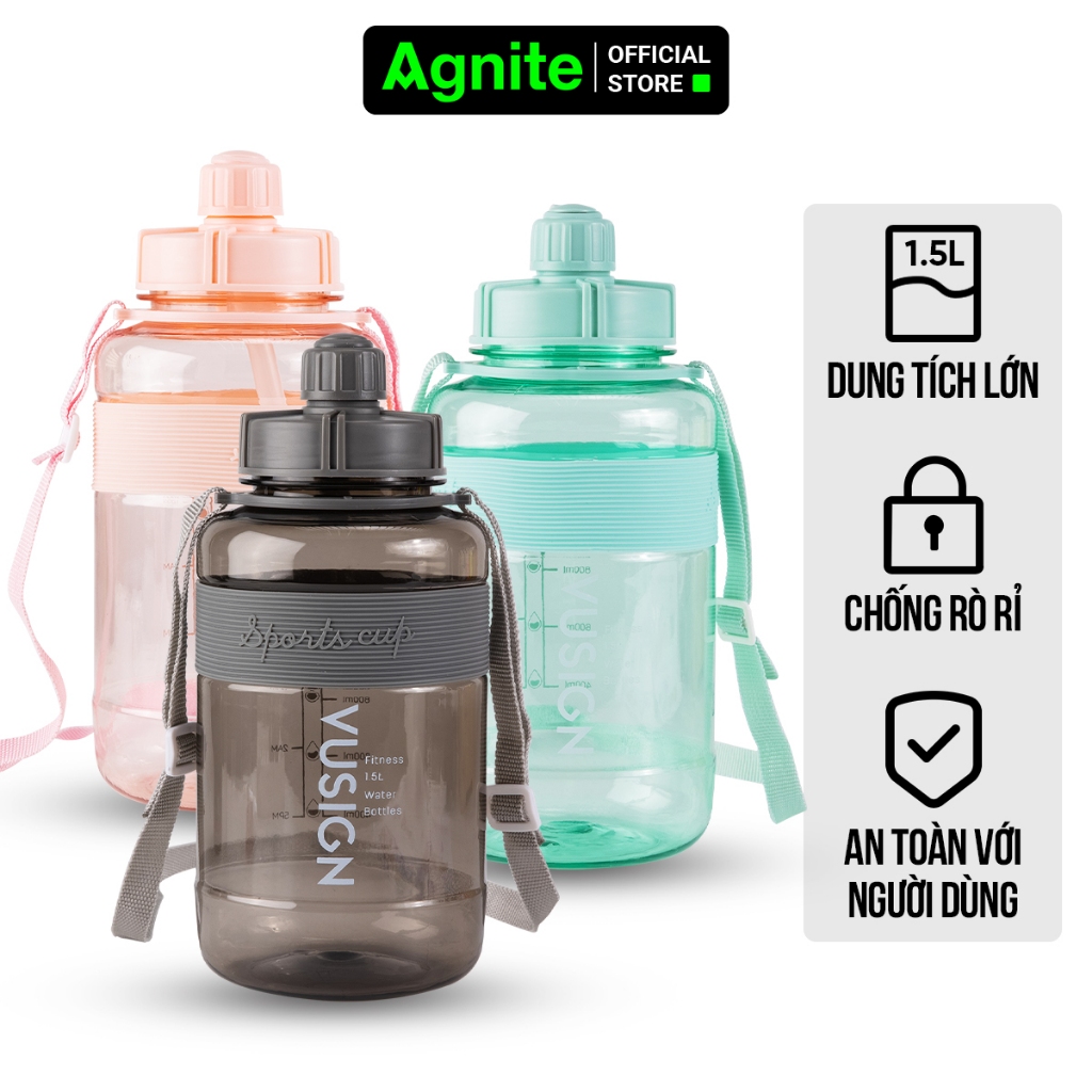 Bình nước KHỔNG LỒ, bình đựng nước 2L chính hãng AGNITE, có giấy kiểm định chất lượng nhựa - nhiều màu sắc bắt mắt