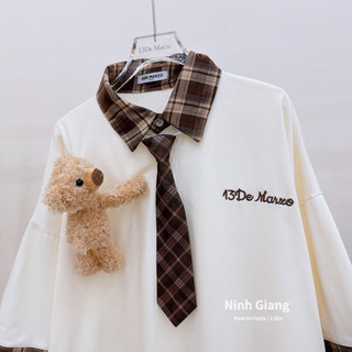 Áo Phông Gấu 13De Marzo Polo Kẻ Cà Vạt Nâu QC