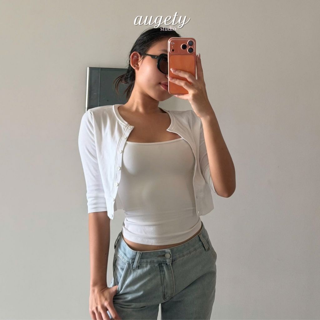 Áo Cardigan Croptop Tay Lửng Nút Cài Ôm Dáng Mỏng Nhẹ Augety Studio, CAIA Cardigan
